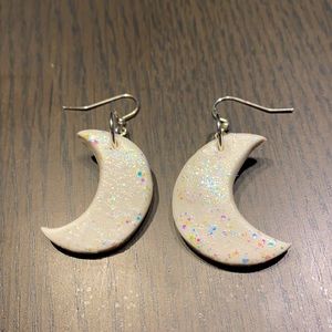 Holographic Crescent Moon Polymer Clay Earrings